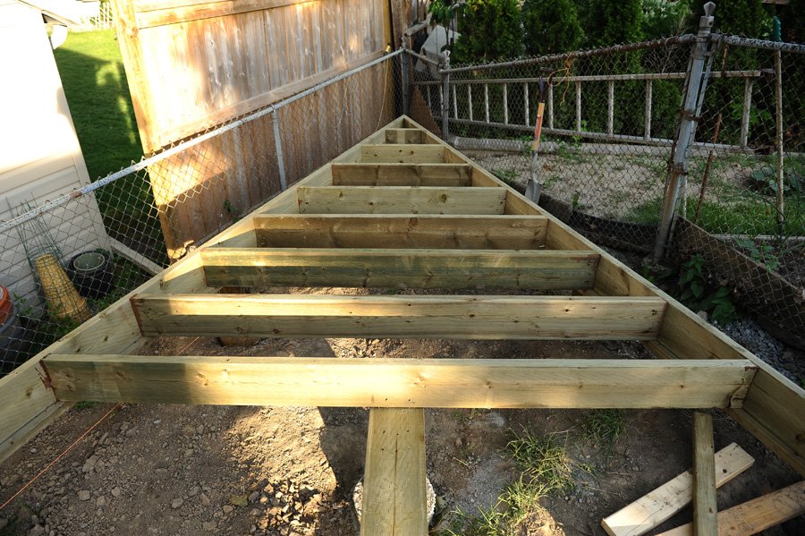 Arrow head shape deck in my backyard