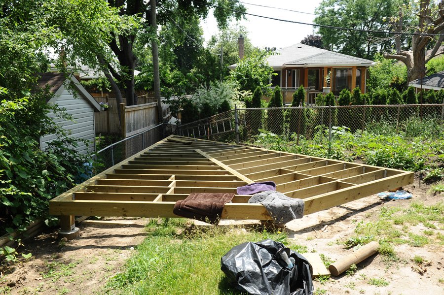 Arrow head shape deck in my backyard