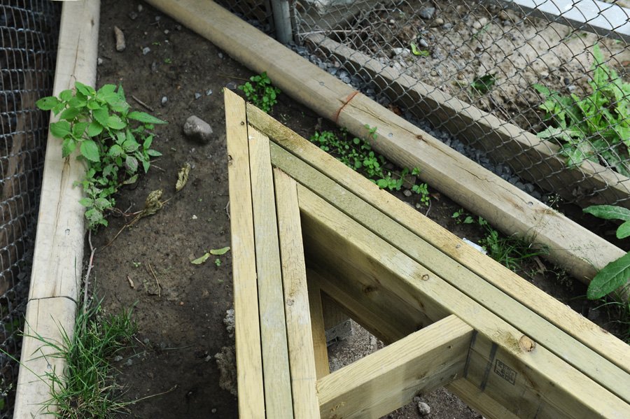 Arrow head shape deck in my backyard