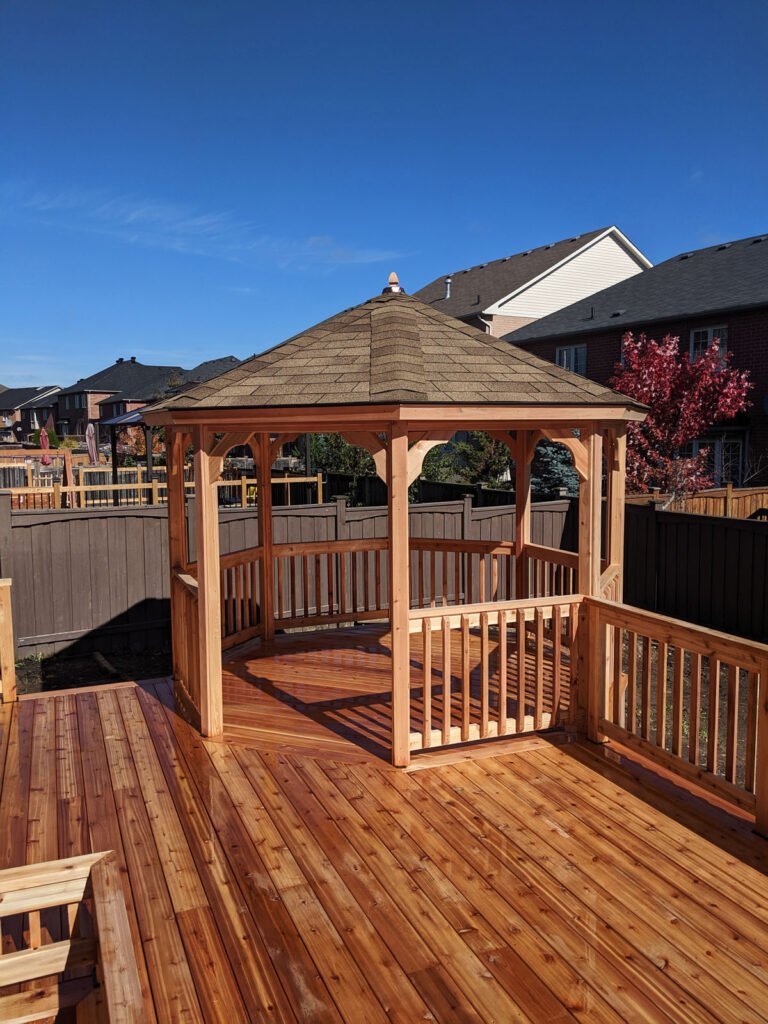 Deck with a Gazebo on it