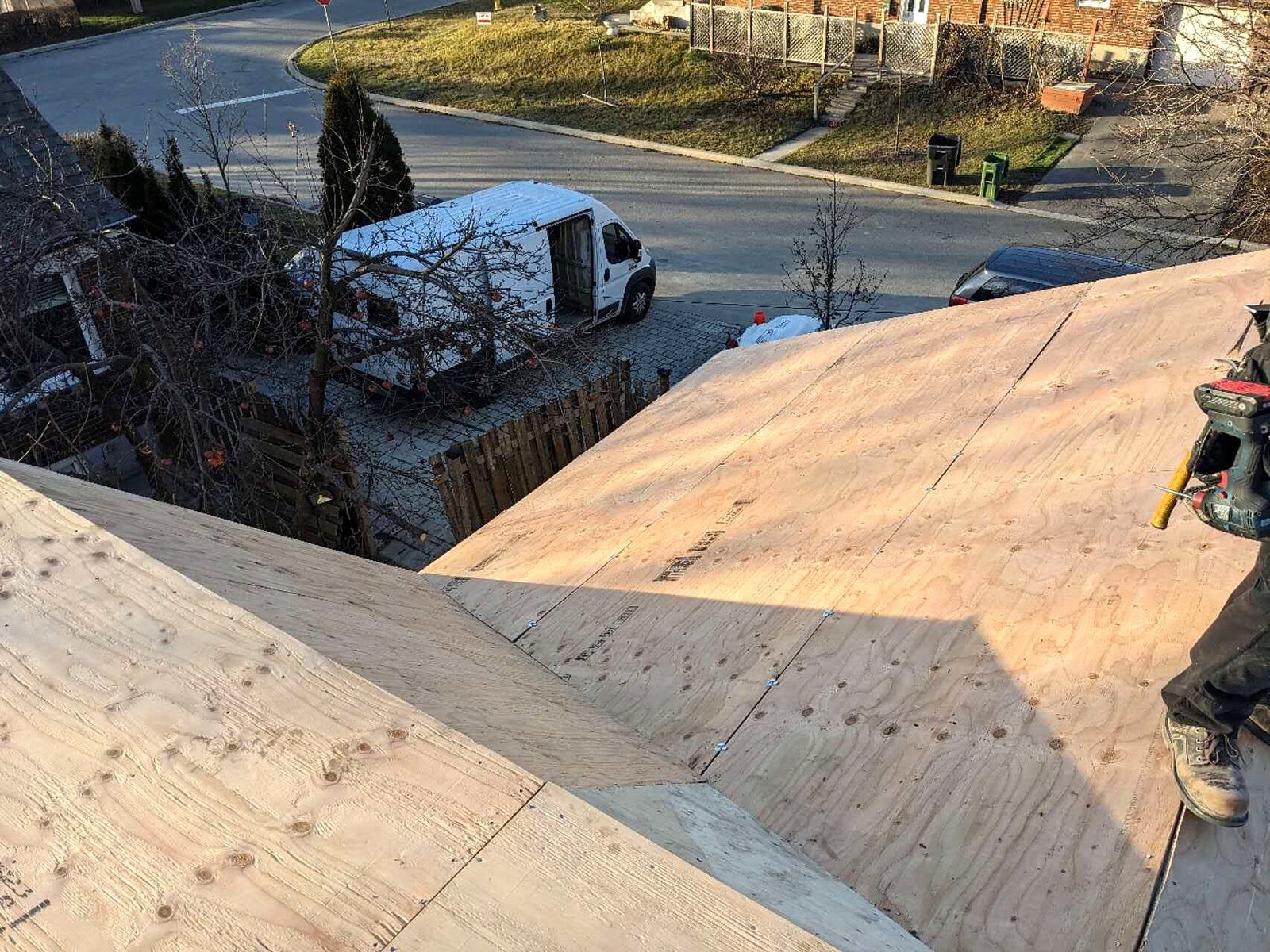 Laneway house roof deck sheathing in progress